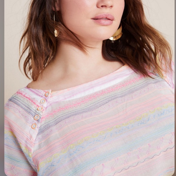 Anthropologie Letty Embroidered colorful stitching Babydoll Top blouse - Picture 7 of 16